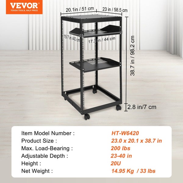 20U Open Frame Server Rack 15''-40'' Adjustable Depth Free Standing Or Wall M... Carousel 2