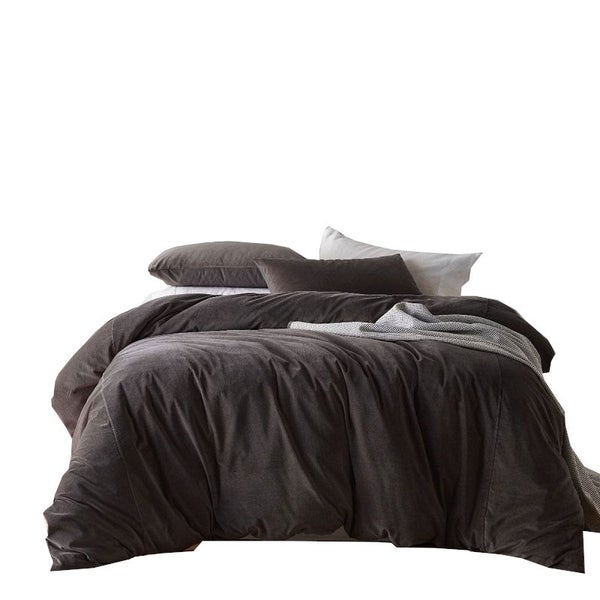 Vintage Design Homewares Cotton Velvet Quilt Cover Set Storm Grey Carousel 1