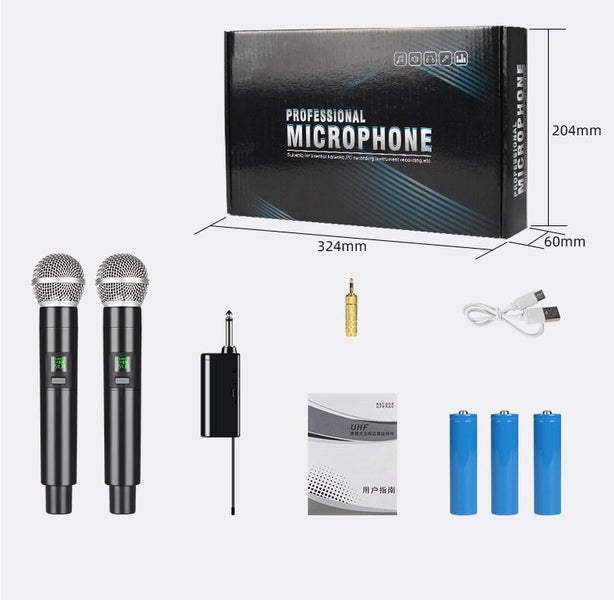 Wireless Microphones x 2 Rechargeable Receiver and Battery, 100 ft Range Karaoke Carousel 2