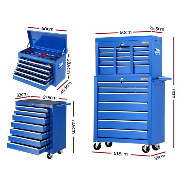 Giantz Tool Chest And Trolley Box Cabinet 16 Drawers Cart Garage Storage Blue Carousel 2