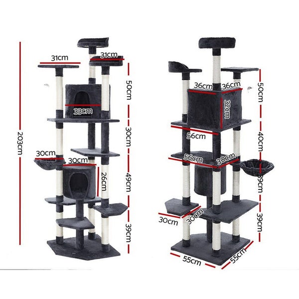 I.Pet Cat Tree 203Cm Tower Scratching Post Scratcher Condo Trees House Bed Grey Carousel 2