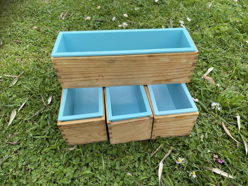 Large loaf soap moulds with supporting wooden box Carousel 1