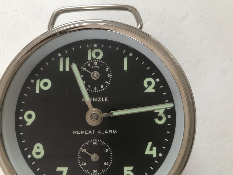 Vintage German Kienzle repeat alarm clock with rare black triple dial Carousel 10