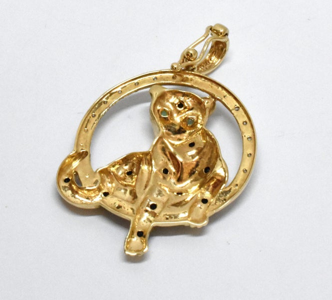$1,500 9ct Yellow Gold Diamond, Sapphire & Emerald Panther Pendant! 183967 Carousel 2
