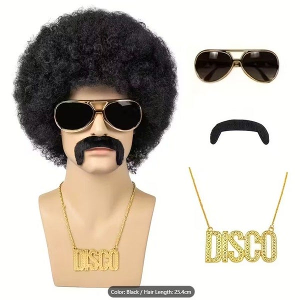 Men’s 70s Disco Wig & Costume bling Set Carousel 1