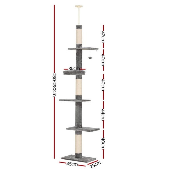 I.Pet Cat Tree 290Cm Tower Scratching Post Scratcher Floor Ceiling Cats Bed Carousel 2