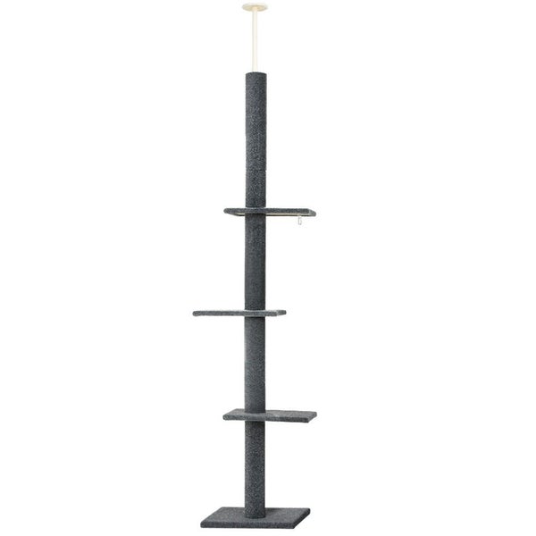 I.Pet Cat Tree 290Cm Tower Scratching Post Scratcher Floor Ceiling Cats Bed Grey Carousel 1