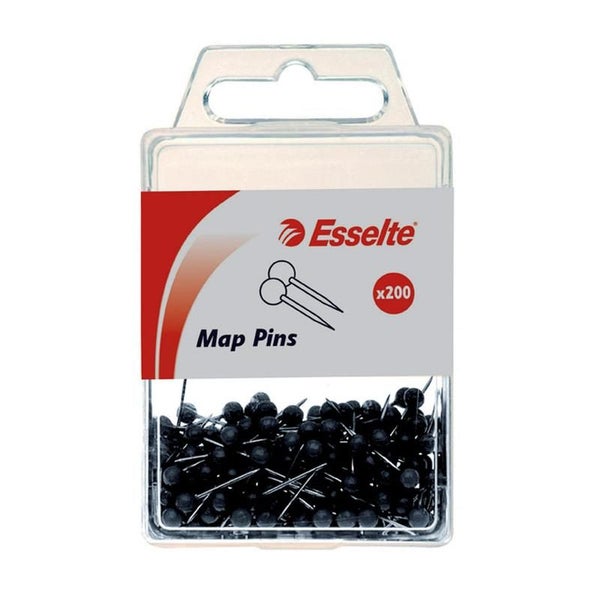 Esselte Map Pins Pack of 200 Black 4mm Diameter 46710 Carousel 1