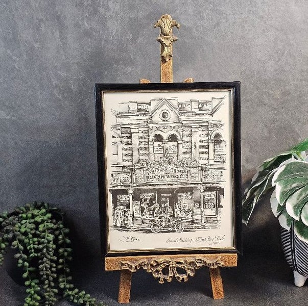 Midcentury Signed J Spaxone Drawing of Queens' Buildings, William St. Perth 1906 Carousel 1