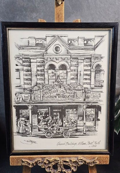 Midcentury Signed J Spaxone Drawing of Queens' Buildings, William St. Perth 1906 Carousel 2