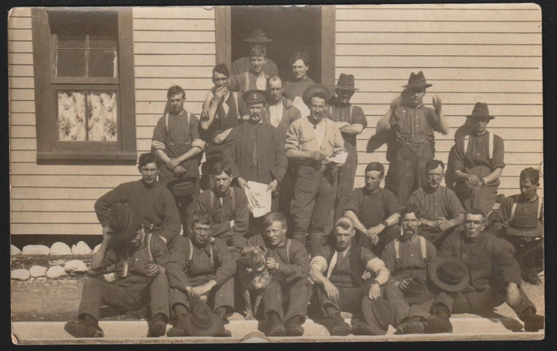 Postcard - WW1 NZ Soldiers outside a hut. Carousel 1