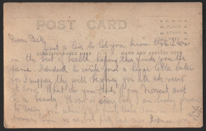 Postcard - WW1 NZ Soldiers outside a hut. Carousel 3