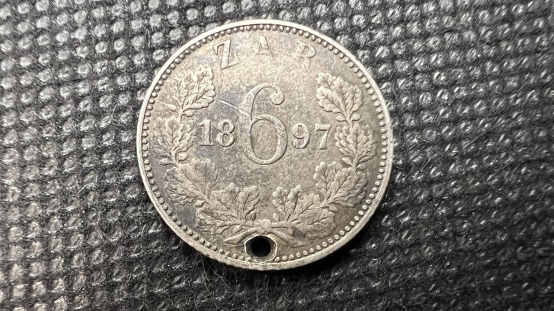 1897 South Africa Sixpence Silver Coin - ( Holed) - Lot F119 Carousel 1
