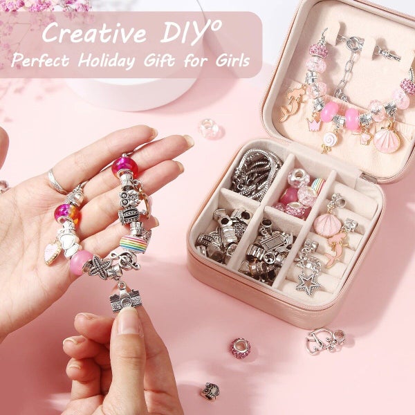 Christmas Bracelet Making Kit 66PCs Charm Bracelets Kit with Jewelry Box Carousel 2