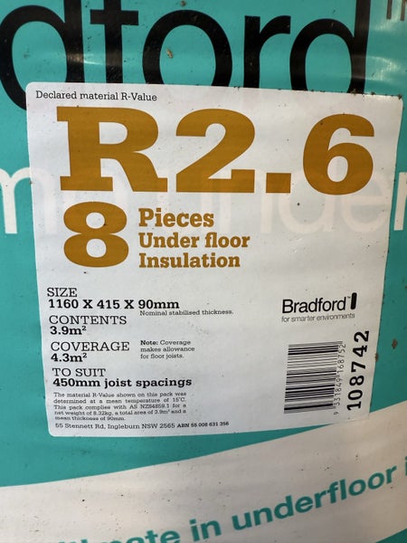 13 x Bradford R2.6 underfloor insulation (total coverage 55.9M2) Carousel 2