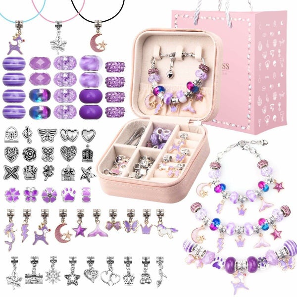 Christmas Bracelet Making Kit 66PCs Charm Bracelets Kit with Jewelry Box Carousel 7