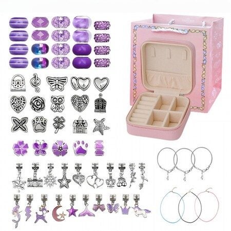 Christmas Bracelet Making Kit 66PCs Charm Bracelets Kit with Jewelry Box Carousel 1