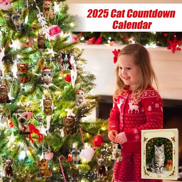 Christmas Countdown Advent Calendar 24 Days Acrylic Cute Kitten Tree Pendant Carousel 1