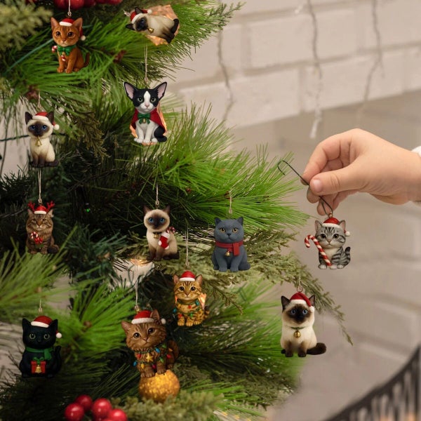 Christmas Countdown Advent Calendar 24 Days Acrylic Cute Kitten Tree Pendant Carousel 14