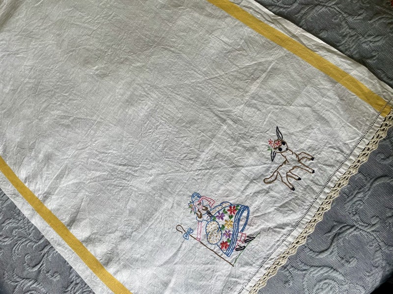 A fabulous embroidered vintage Linen tea Towel- Bo Peep Carousel 4