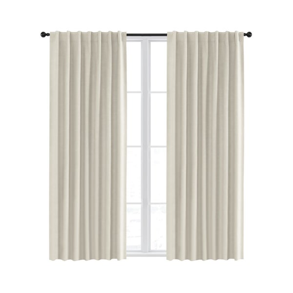 Sherwood Home 100% Blockout Tab Top Curtain Pair Oat 135x223cm Carousel 2
