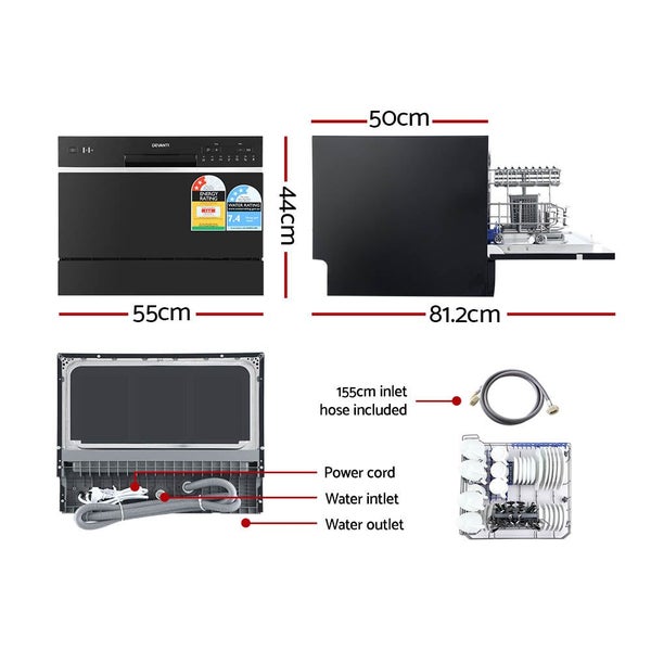 Devanti Benchtop Dishwasher 6 Place Setting Counter Top Washer Black Carousel 2