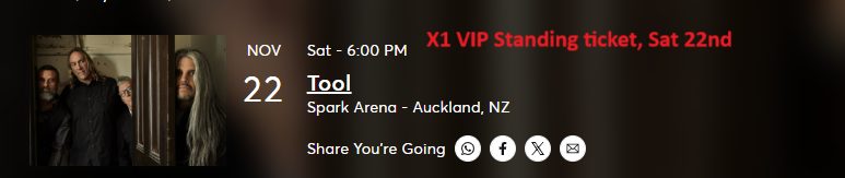 X1 VIP Pneuma TOOL Concert Tickets (Floor Standing | Sat, 22nd Nov 25) Carousel 1
