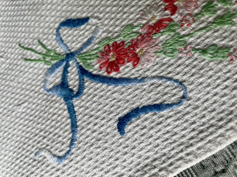 A lovely white huckaback linen embroidered hand towel Carousel 1