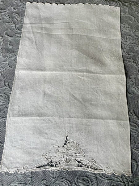 A lovely white worked linen hand towel Carousel 2