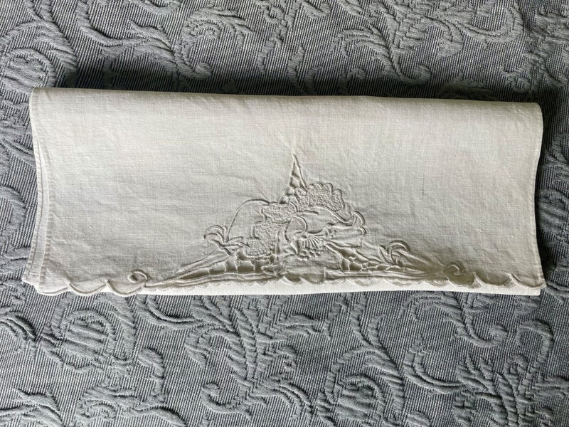 A lovely white worked linen hand towel Carousel 3