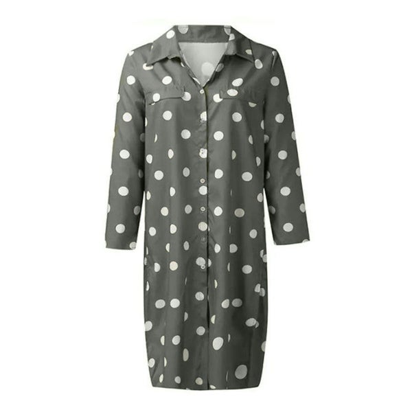 Summer Polka Dot Print Maxi Dress Women's Button Slit Long Flowy Shirt Summer... Carousel 1