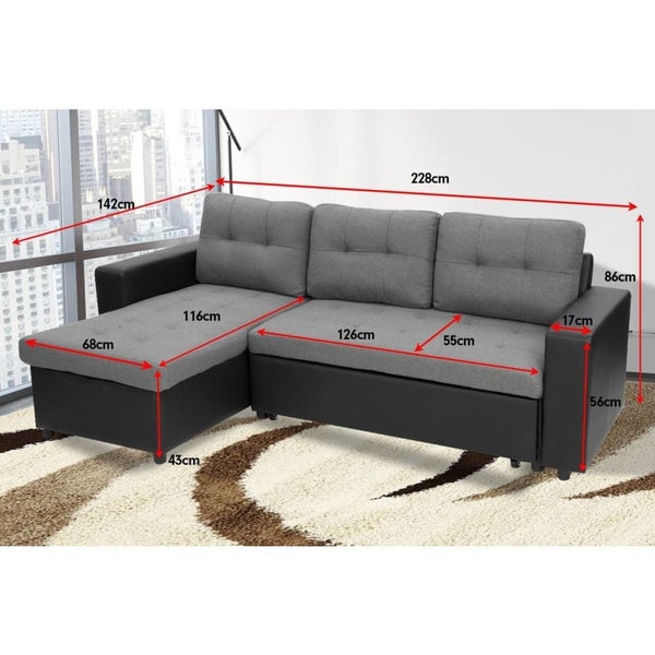 Sarantino 3-seater Corner Sofa Bed Storage Lounge Chaise Couch Grey Carousel 2