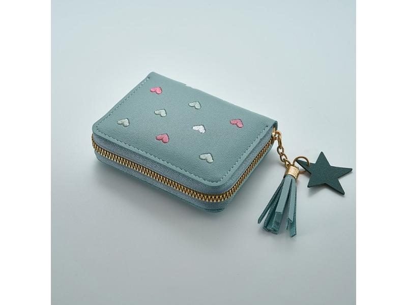Pu Leather Card Bag Mini Wallet Ladies Money Clip Love Embroidery Carousel 1