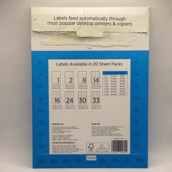 WS LC1 Full Sheet Permanent Labels A4 Inkjet/Laser/Copier Carousel 2