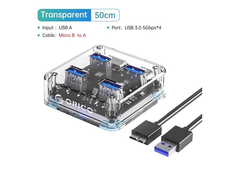 ORICO Transparent Usb C Hub 4 Port Expansion With Power Supply Interface Usb Carousel 1