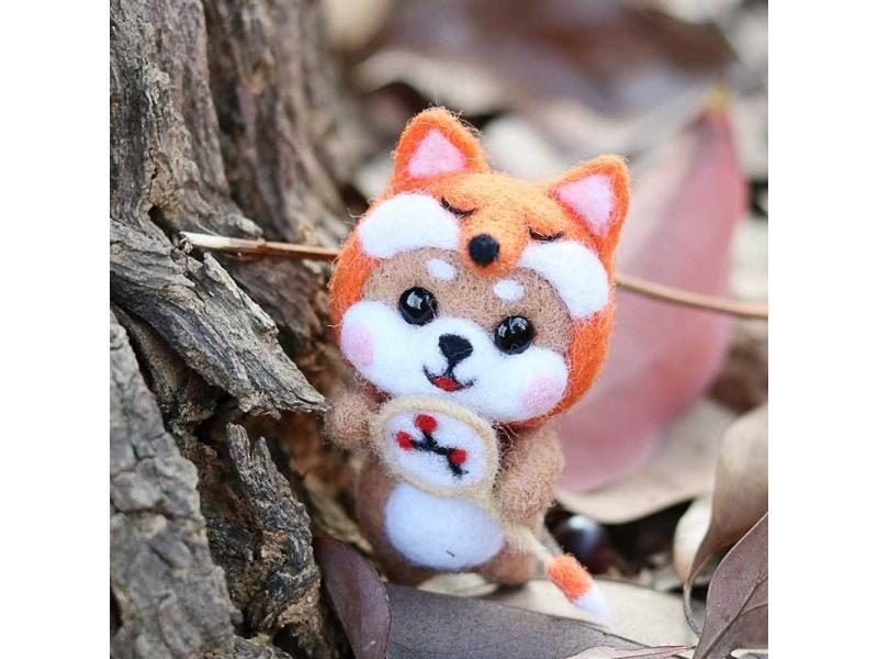 Non-Finished Kit Cute Bear Fox Rabbit Shiba Inu Animal Wool Needle Felt KIT Carousel 1