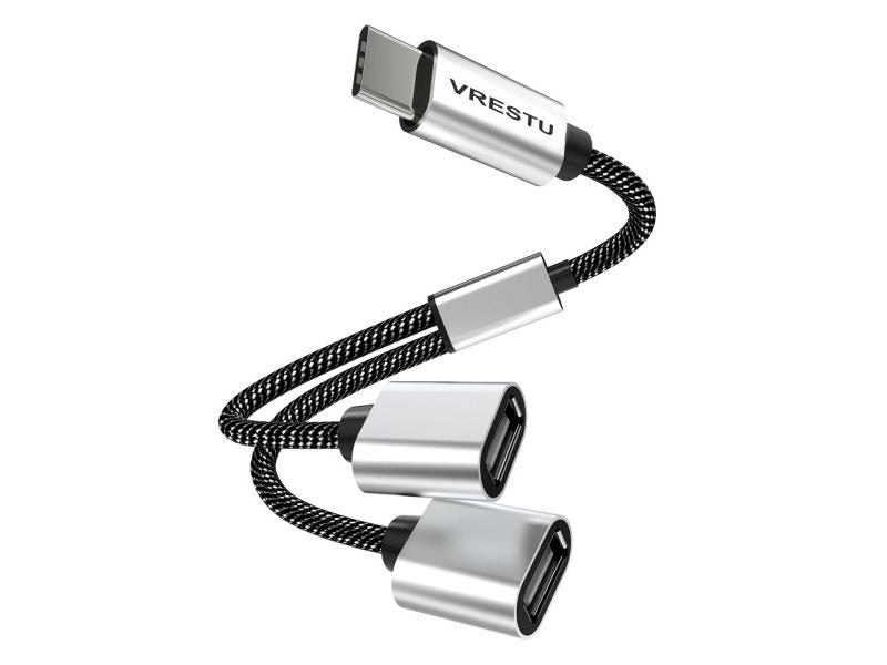 Type C To Dual USB OTG Adapter USB 2.0 Type-C Expansion HUB Data Charging Braid Carousel 1