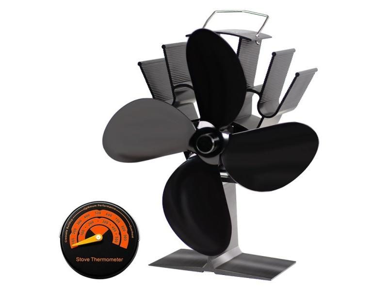 4 Blade Heat Powered Stove Fan Black Fireplace Fan Komin Log Wood Burner Eco Carousel 1