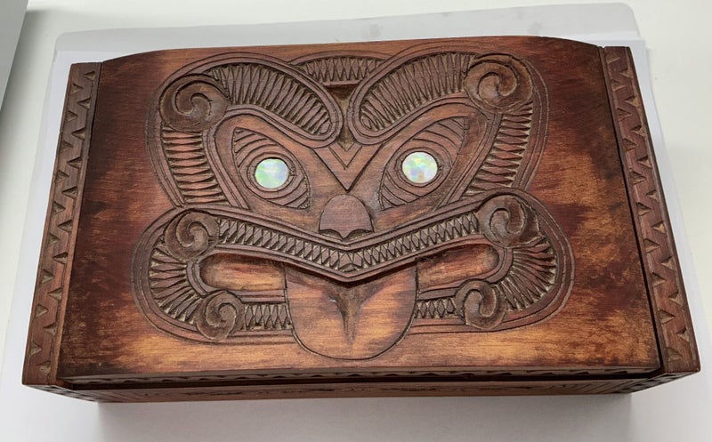 HAND CARVED JEWELLERY BOX with PAUA EYES - A SOUVENIR TO KEEP Carousel 1