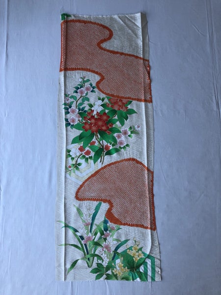 Vintage Japanese Rinzu Silk Hand Shibori Dyed Floral Print Kimono Panel Fabric Carousel 1