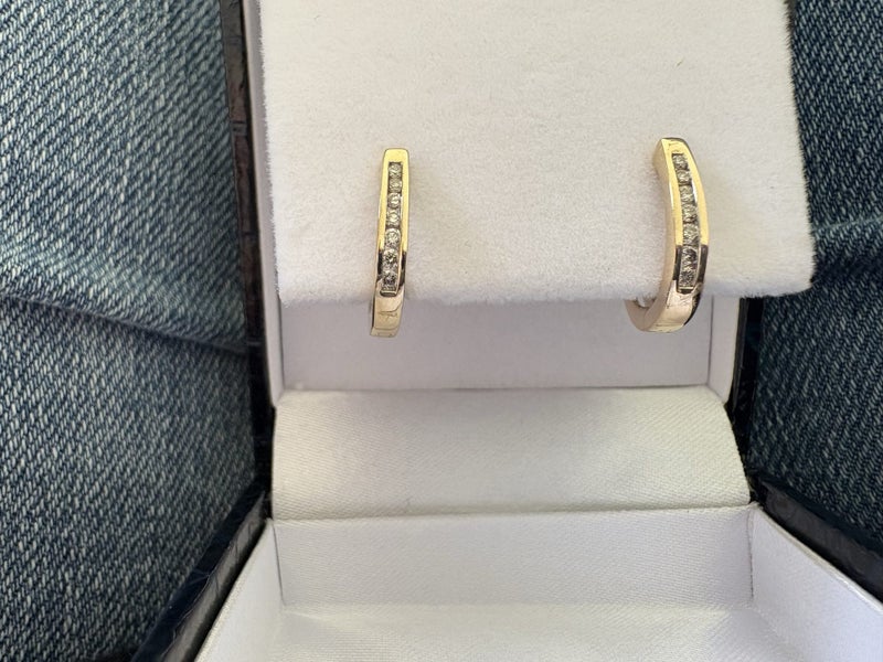 9ct gold and diamond Huggy earrings Carousel 2