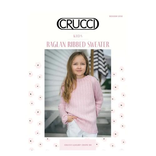 Crucci 8ply Luxury Crepe Kids Raglan Ribbed Sweater Pattern Carousel 1