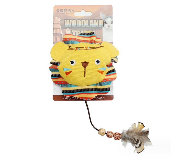 Cat Kitten Activity Lion Chew Toy with Feathers and Beads Carousel 3