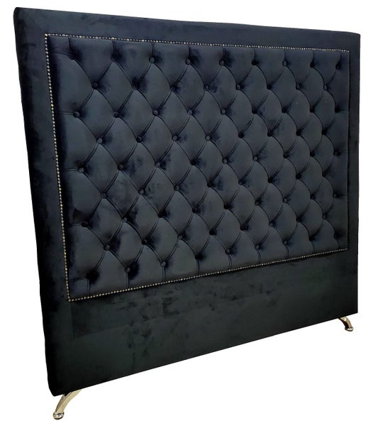 Ancona Buttoned Headboard - California King Size - Black Velvet Carousel 2