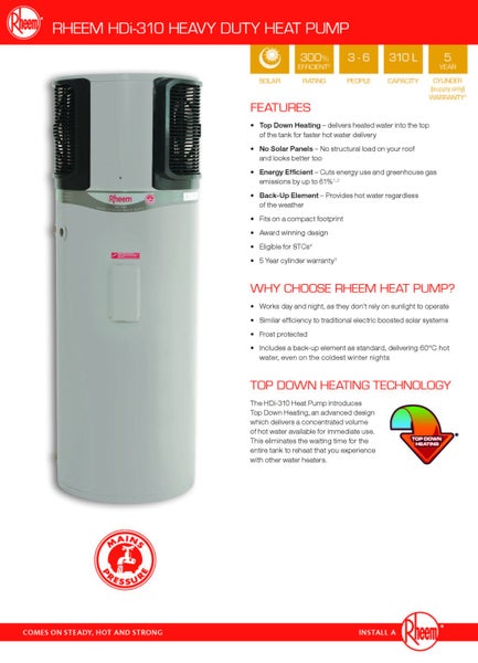 Rheem HDi-310 Heat Pump Hot Water Cylinder. RRP $7450 Carousel 1