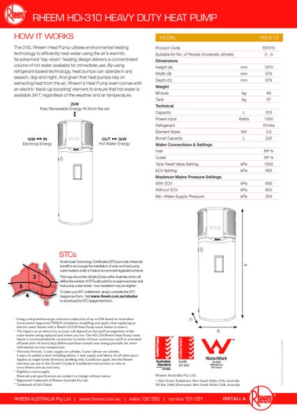 Rheem HDi-310 Heat Pump Hot Water Cylinder. RRP $7450 Carousel 2