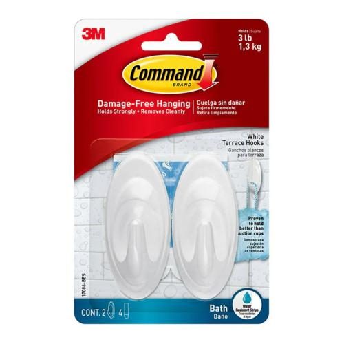 3M Command Bathroom Hook 17086Q-BES Medium White - Pack of 2 [7100353141] Carousel 1