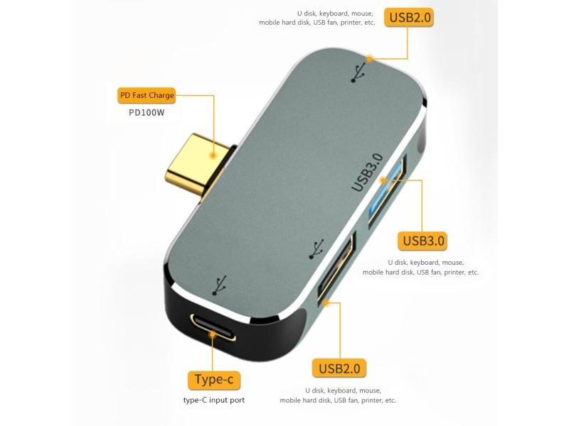 Multi-function 6 In 1 Type-C Hub 3.55mm Jack PD100W USB3.0/USB2.0/USB3.1 Carousel 1