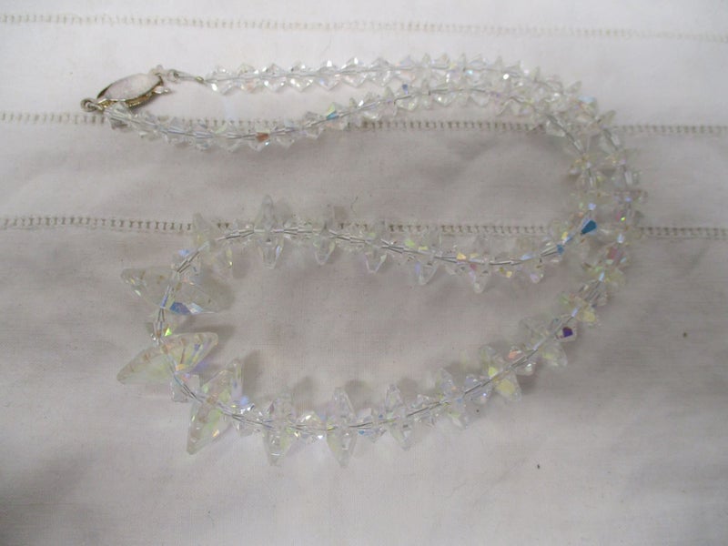 SH 603 - Vintage iridescent Czechoslovakia crystal styled beaded necklace Carousel 5