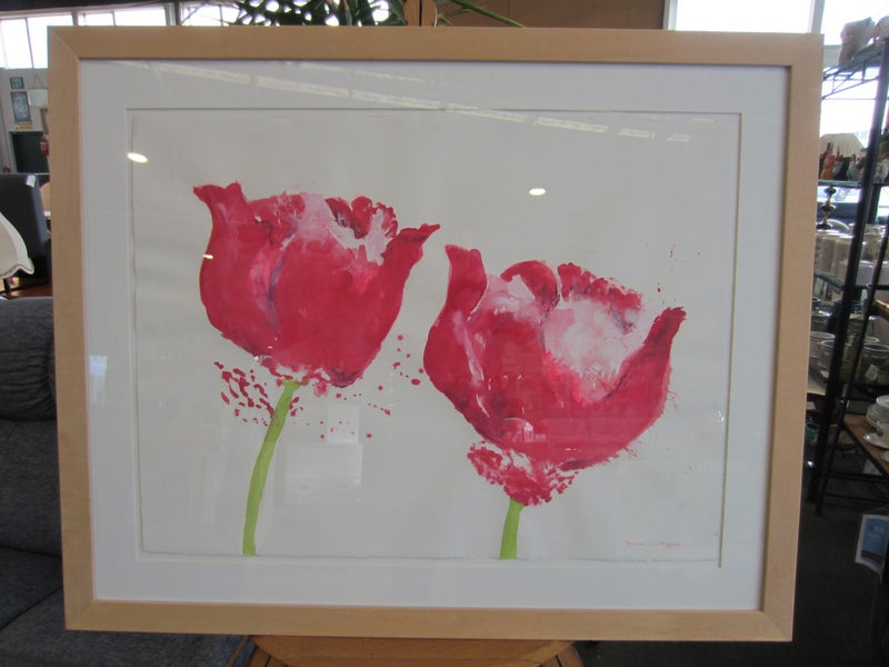 Frances Sim-Higgins 'Keukenhof Tulips', Original Framed Watercolour Carousel 1